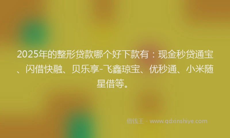 2025年的整形贷款哪个好下款有：现金秒贷通宝、闪借快融、贝乐享-飞鑫琼宝、优秒通、小米随星借等。