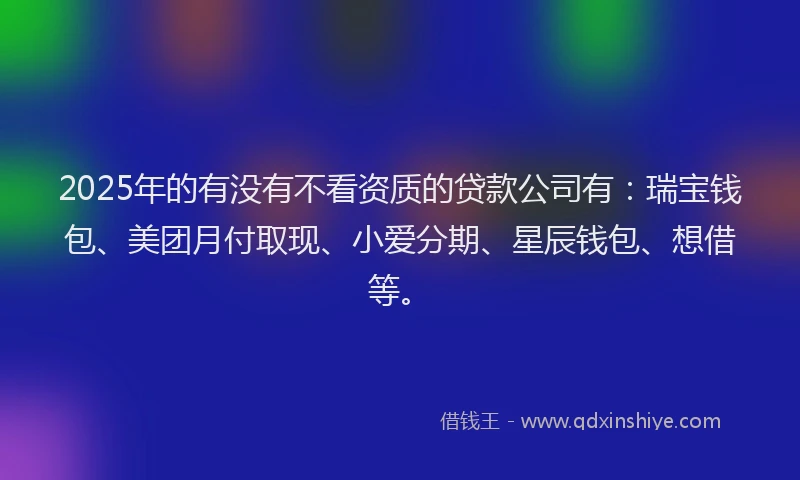 2025年的有没有不看资质的贷款公司有：瑞宝钱包、美团月付取现、小爱分期、星辰钱包、想借等。