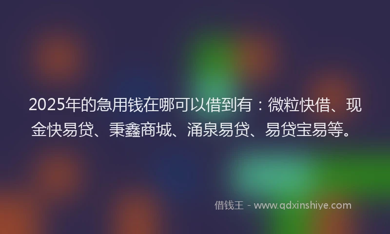2025年的急用钱在哪可以借到有：微粒快借、现金快易贷、秉鑫商城、涌泉易贷、易贷宝易等。