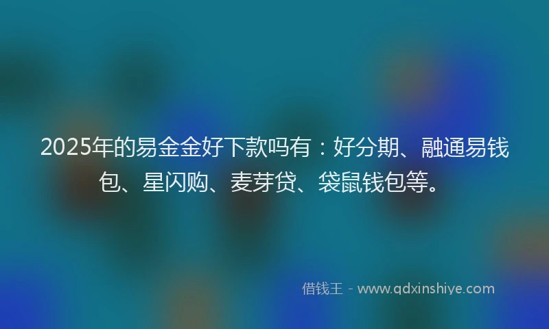 2025年的易金金好下款吗有：好分期、融通易钱包、星闪购、麦芽贷、袋鼠钱包等。