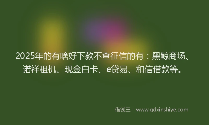 2025年的有啥好下款不查征信的有：黑鲸商场、诺祥租机、现金白卡、e贷易、和信借款等。