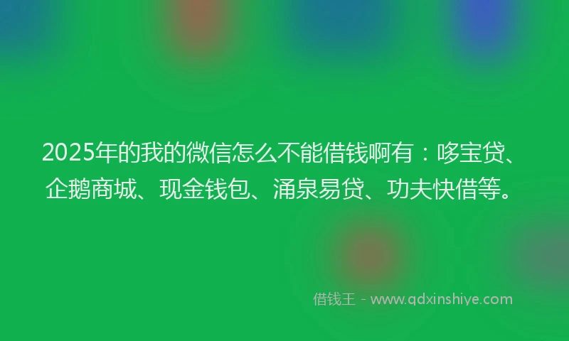 2025年的我的微信怎么不能借钱啊有：哆宝贷、企鹅商城、现金钱包、涌泉易贷、功夫快借等。