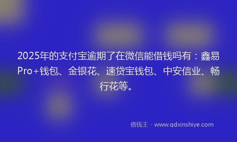 2025年的支付宝逾期了在微信能借钱吗有：鑫易Pro+钱包、金银花、速贷宝钱包、中安信业、畅行花等。