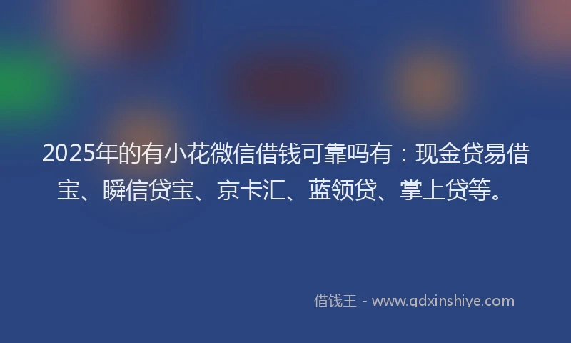 2025年的有小花微信借钱可靠吗有：现金贷易借宝、瞬信贷宝、京卡汇、蓝领贷、掌上贷等。