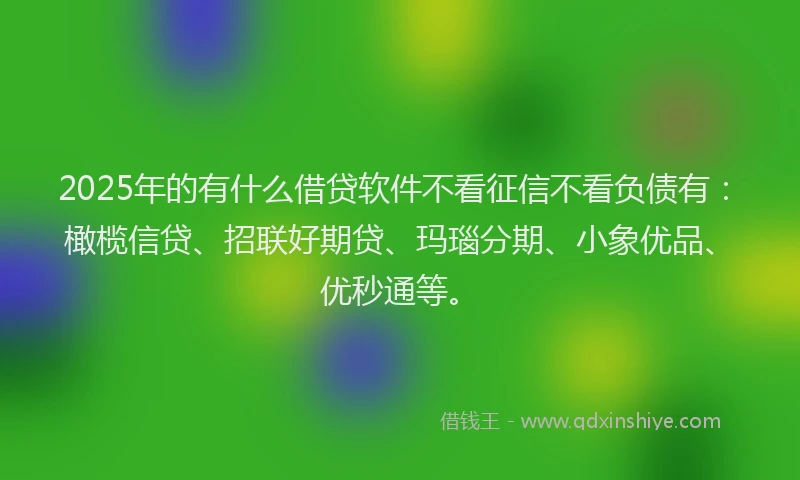 2025年的有什么借贷软件不看征信不看负债有：橄榄信贷、招联好期贷、玛瑙分期、小象优品、优秒通等。