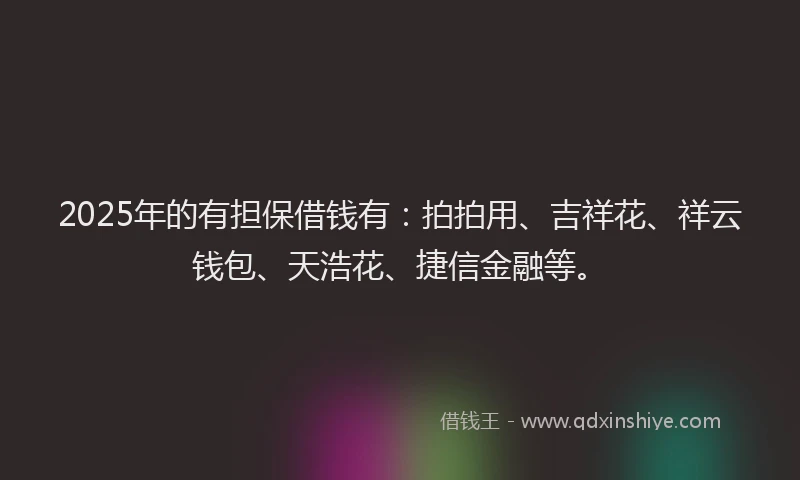 2025年的有担保借钱有：拍拍用、吉祥花、祥云钱包、天浩花、捷信金融等。
