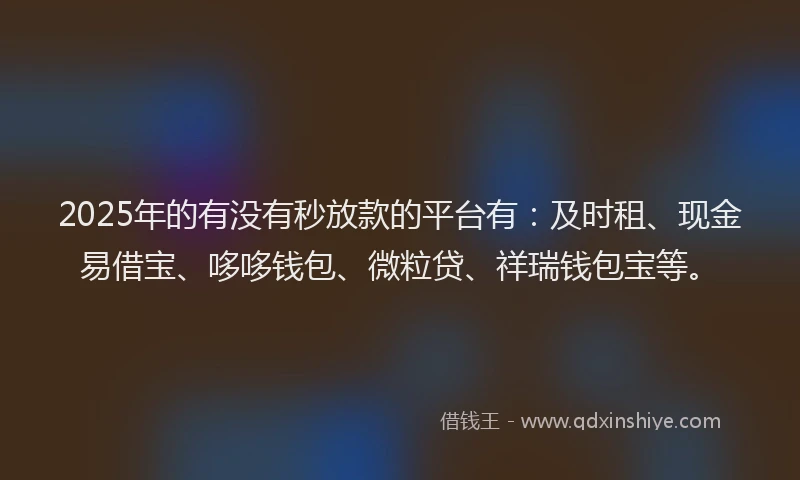 2025年的有没有秒放款的平台有：及时租、现金易借宝、哆哆钱包、微粒贷、祥瑞钱包宝等。