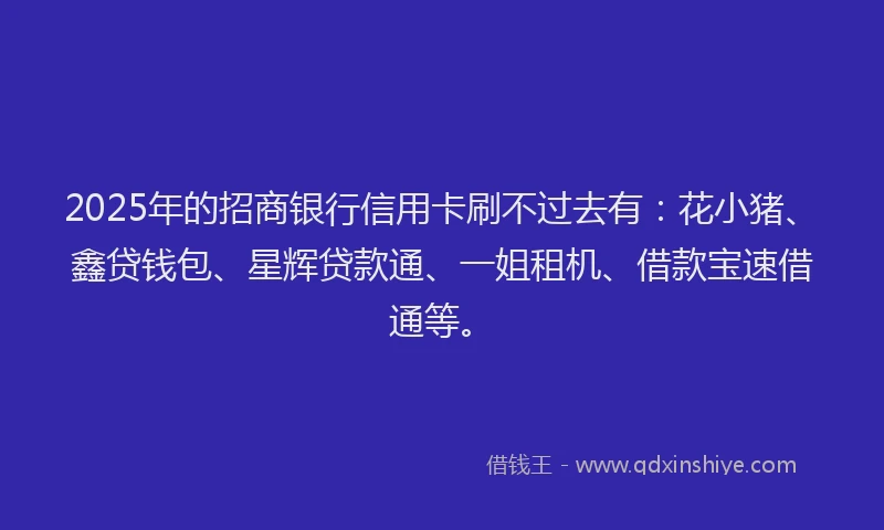 2025年的招商银行信用卡刷不过去有：花小猪、鑫贷钱包、星辉贷款通、一姐租机、借款宝速借通等。