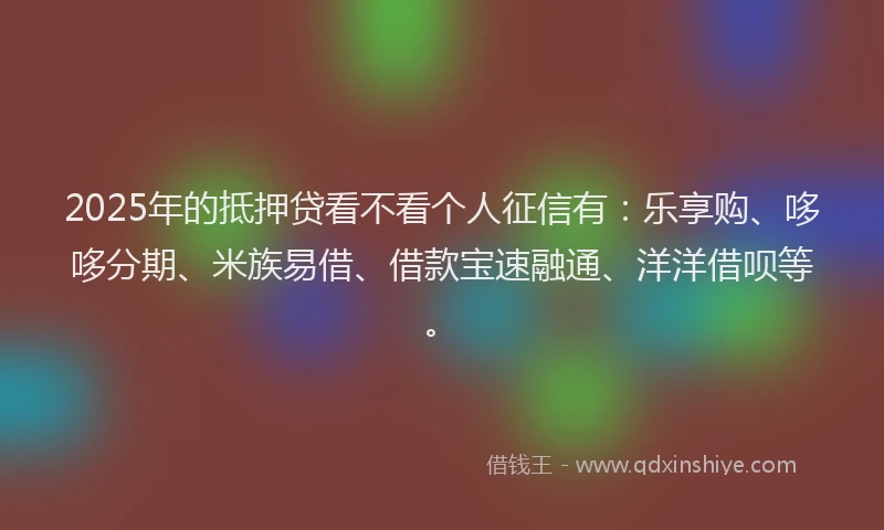 2025年的抵押贷看不看个人征信有：乐享购、哆哆分期、米族易借、借款宝速融通、洋洋借呗等。