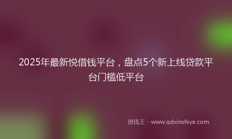 2025年最新悦借钱平台，盘点5个新上线贷款平台门槛低平台