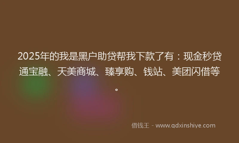 2025年的我是黑户助贷帮我下款了有：现金秒贷通宝融、天美商城、臻享购、钱站、美团闪借等。