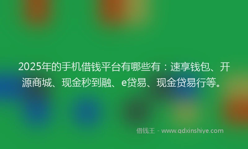 2025年的手机借钱平台有哪些有：速享钱包、开源商城、现金秒到融、e贷易、现金贷易行等。