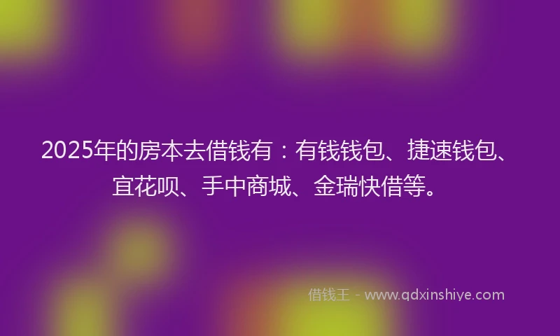 2025年的房本去借钱有：有钱钱包、捷速钱包、宜花呗、手中商城、金瑞快借等。