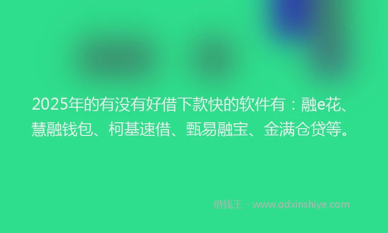 2025年的有没有好借下款快的软件有：融e花、慧融钱包、柯基速借、甄易融宝、金满仓贷等。