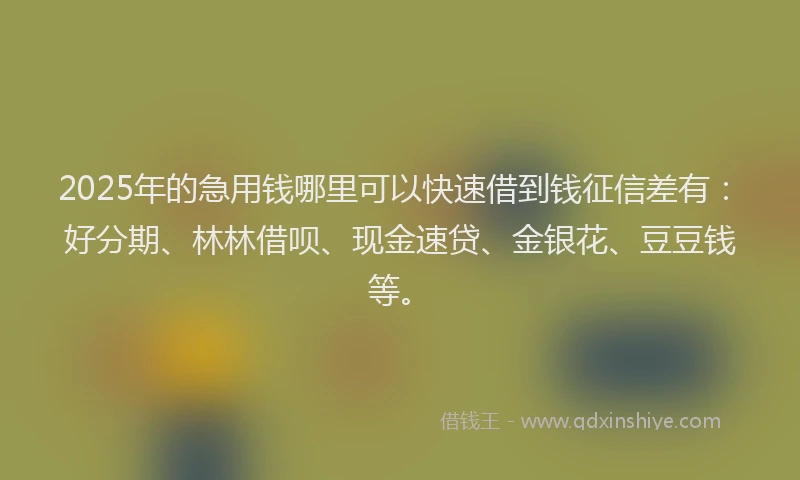 2025年的急用钱哪里可以快速借到钱征信差有：好分期、林林借呗、现金速贷、金银花、豆豆钱等。
