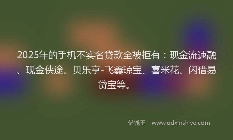 2025年的手机不实名贷款全被拒有：现金流速融、现金侠途、贝乐享-飞鑫琼宝、喜米花、闪借易贷宝等。