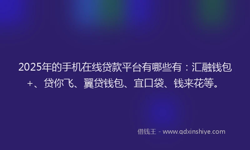2025年的手机在线贷款平台有哪些有：汇融钱包+、贷你飞、翼贷钱包、宜口袋、钱来花等。
