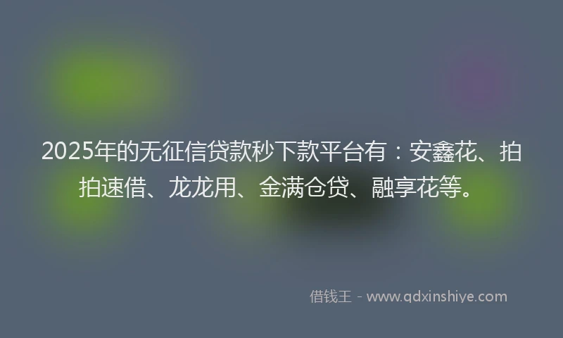 2025年的无征信贷款秒下款平台有：安鑫花、拍拍速借、龙龙用、金满仓贷、融享花等。