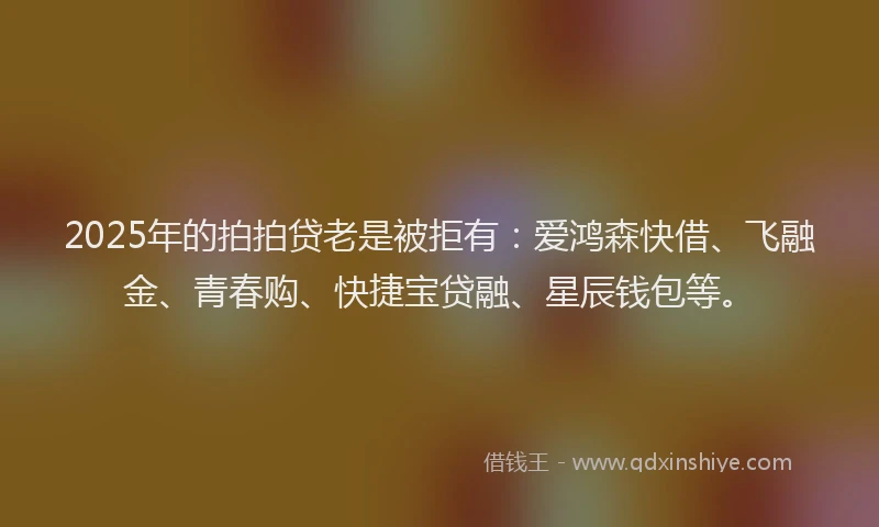 2025年的拍拍贷老是被拒有：爱鸿森快借、飞融金、青春购、快捷宝贷融、星辰钱包等。