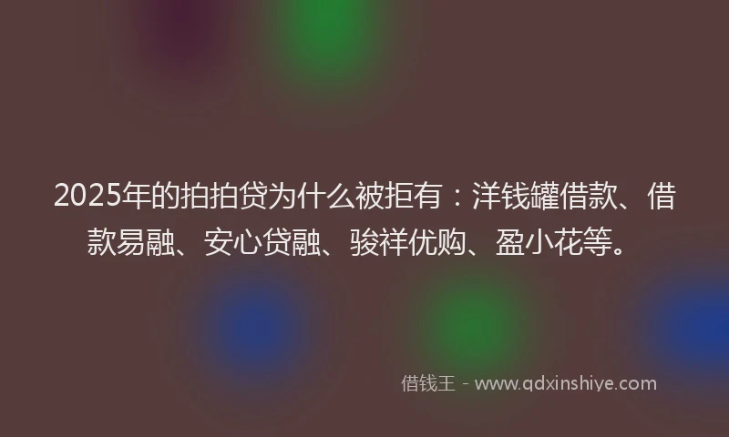 2025年的拍拍贷为什么被拒有：洋钱罐借款、借款易融、安心贷融、骏祥优购、盈小花等。