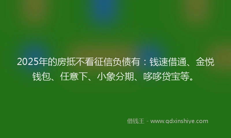 2025年的房抵不看征信负债有：钱速借通、金悦钱包、任意下、小象分期、哆哆贷宝等。