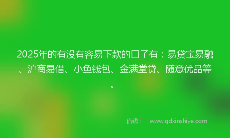 2025年的有没有容易下款的口子有：易贷宝易融、沪商易借、小鱼钱包、金满堂贷、随意优品等。