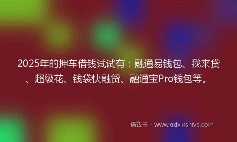 2025年的押车借钱试试有:融通易钱包、我来贷、超级花、钱袋快融贷、融通宝Pro钱包等。