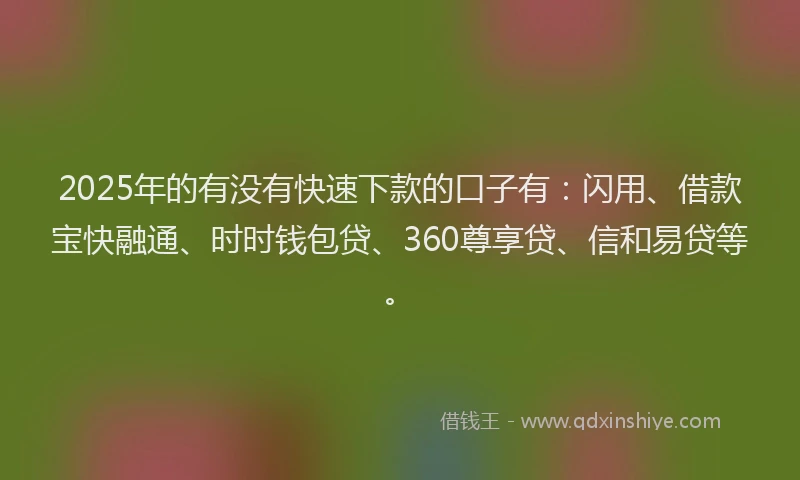 2025年的有没有快速下款的口子有：闪用、借款宝快融通、时时钱包贷、360尊享贷、信和易贷等。