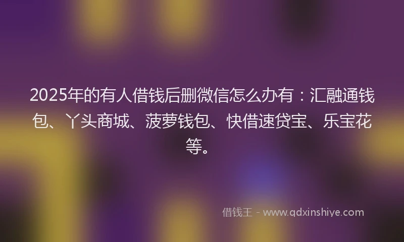 2025年的有人借钱后删微信怎么办有：汇融通钱包、丫头商城、菠萝钱包、快借速贷宝、乐宝花等。