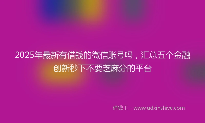 2025年最新有借钱的微信账号吗，汇总五个金融创新秒下不要芝麻分的平台