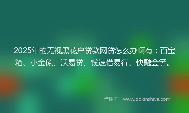 2025年的无视黑花户贷款网贷怎么办啊有：百宝箱、小金象、沃易贷、钱速借易行、快融金等。