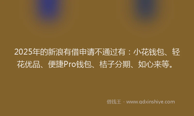 2025年的新浪有借申请不通过有：小花钱包、轻花优品、便捷Pro钱包、桔子分期、如心来等。