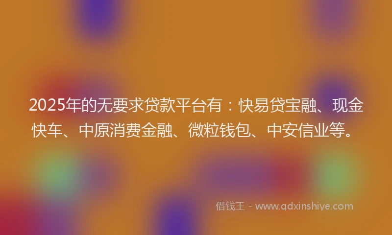 2025年的无要求贷款平台有：快易贷宝融、现金快车、中原消费金融、微粒钱包、中安信业等。