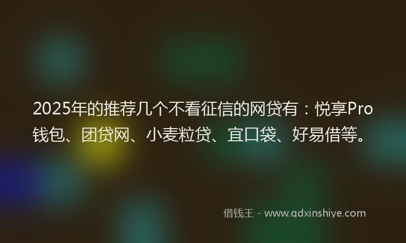 2025年的推荐几个不看征信的网贷有：悦享Pro钱包、团贷网、小麦粒贷、宜口袋、好易借等。