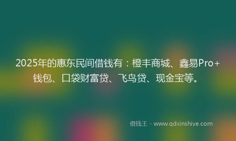 2025年的惠东民间借钱有：橙丰商城、鑫易Pro+钱包、口袋财富贷、飞鸟贷、现金宝等。