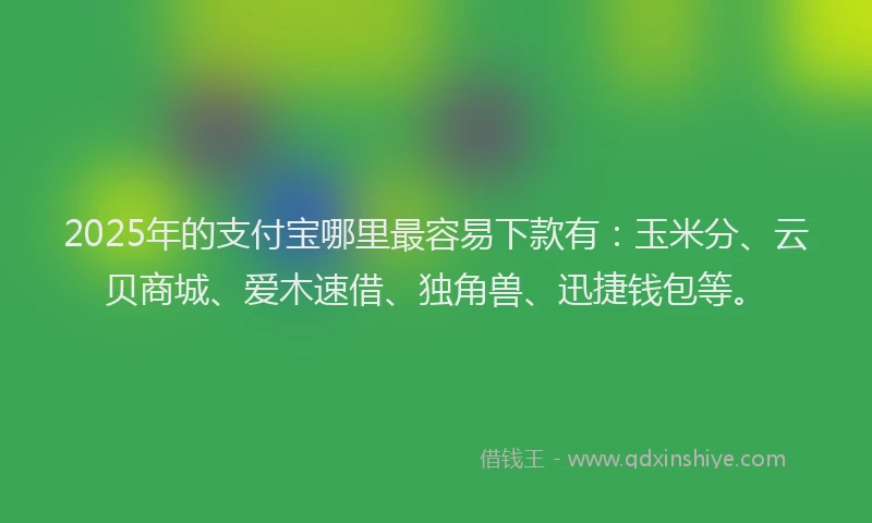 2025年的支付宝哪里最容易下款有：玉米分、云贝商城、爱木速借、独角兽、迅捷钱包等。