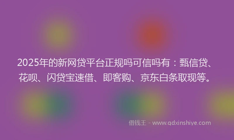 2025年的新网贷平台正规吗可信吗有：甄信贷、花呗、闪贷宝速借、即客购、京东白条取现等。