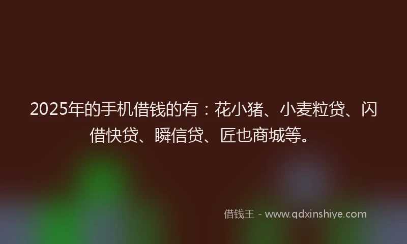 2025年的手机借钱的有：花小猪、小麦粒贷、闪借快贷、瞬信贷、匠也商城等。