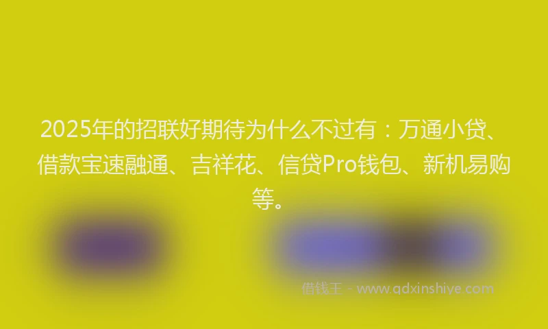 2025年的招联好期待为什么不过有：万通小贷、借款宝速融通、吉祥花、信贷Pro钱包、新机易购等。