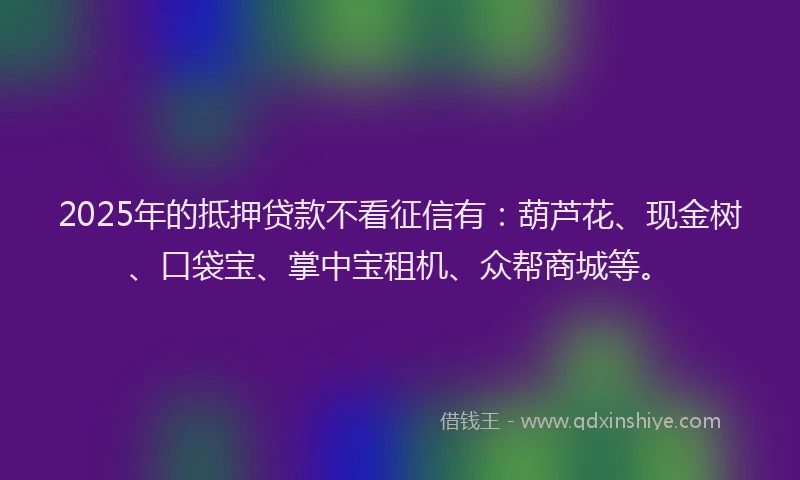 2025年的抵押贷款不看征信有：葫芦花、现金树、口袋宝、掌中宝租机、众帮商城等。