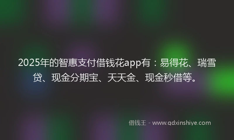 2025年的智惠支付借钱花app有：易得花、瑞雪贷、现金分期宝、天天金、现金秒借等。