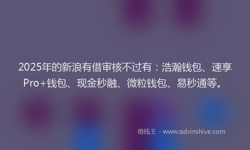 2025年的新浪有借审核不过有：浩瀚钱包、速享Pro+钱包、现金秒融、微粒钱包、易秒通等。