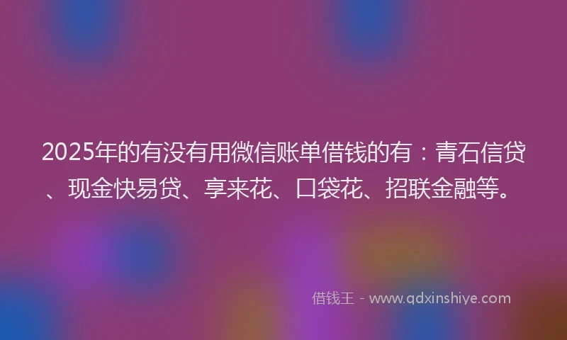2025年的有没有用微信账单借钱的有：青石信贷、现金快易贷、享来花、口袋花、招联金融等。