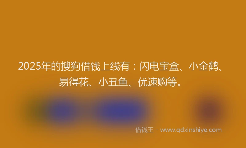 2025年的搜狗借钱上线有：闪电宝盒、小金鹤、易得花、小丑鱼、优速购等。
