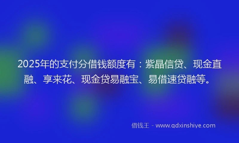 2025年的支付分借钱额度有：紫晶信贷、现金直融、享来花、现金贷易融宝、易借速贷融等。