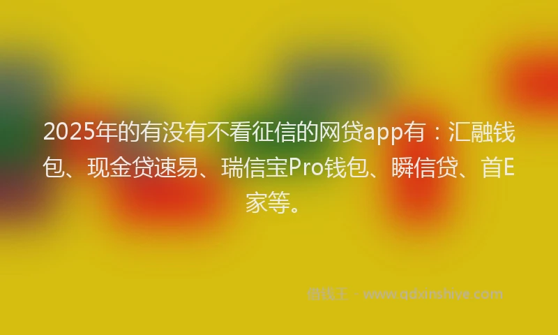 2025年的有没有不看征信的网贷app有：汇融钱包、现金贷速易、瑞信宝Pro钱包、瞬信贷、首E家等。