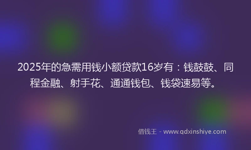 2025年的急需用钱小额贷款16岁有：钱鼓鼓、同程金融、射手花、通通钱包、钱袋速易等。