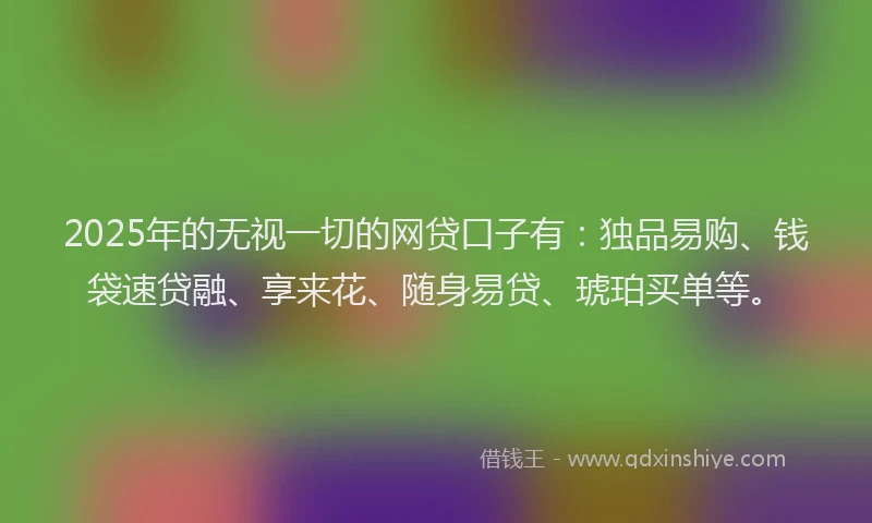 2025年的无视一切的网贷口子有：独品易购、钱袋速贷融、享来花、随身易贷、琥珀买单等。
