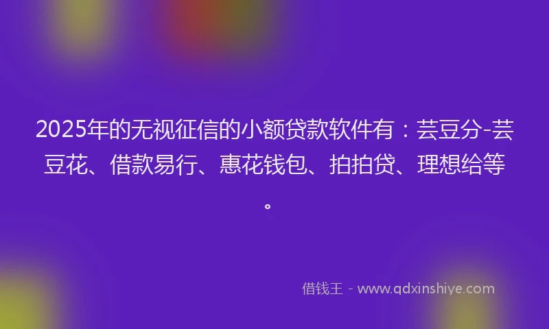 2025年的无视征信的小额贷款软件有：芸豆分-芸豆花、借款易行、惠花钱包、拍拍贷、理想给等。