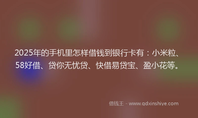 2025年的手机里怎样借钱到银行卡有：小米粒、58好借、贷你无忧贷、快借易贷宝、盈小花等。